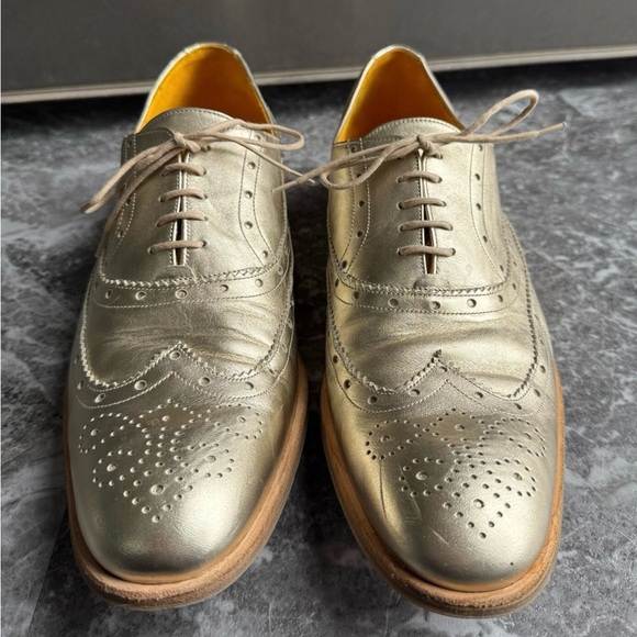 Men's Gold Brogue Dress Shoes - Picture 1 of 7